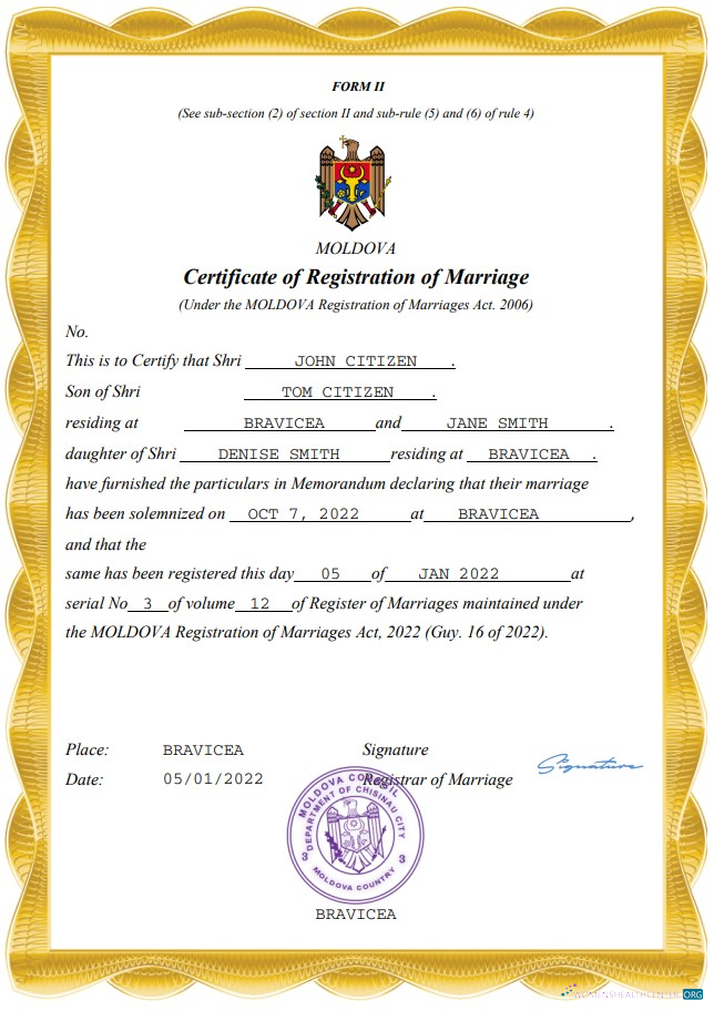 Download Moldova marriage certificate Word and PDF template Photoshop template